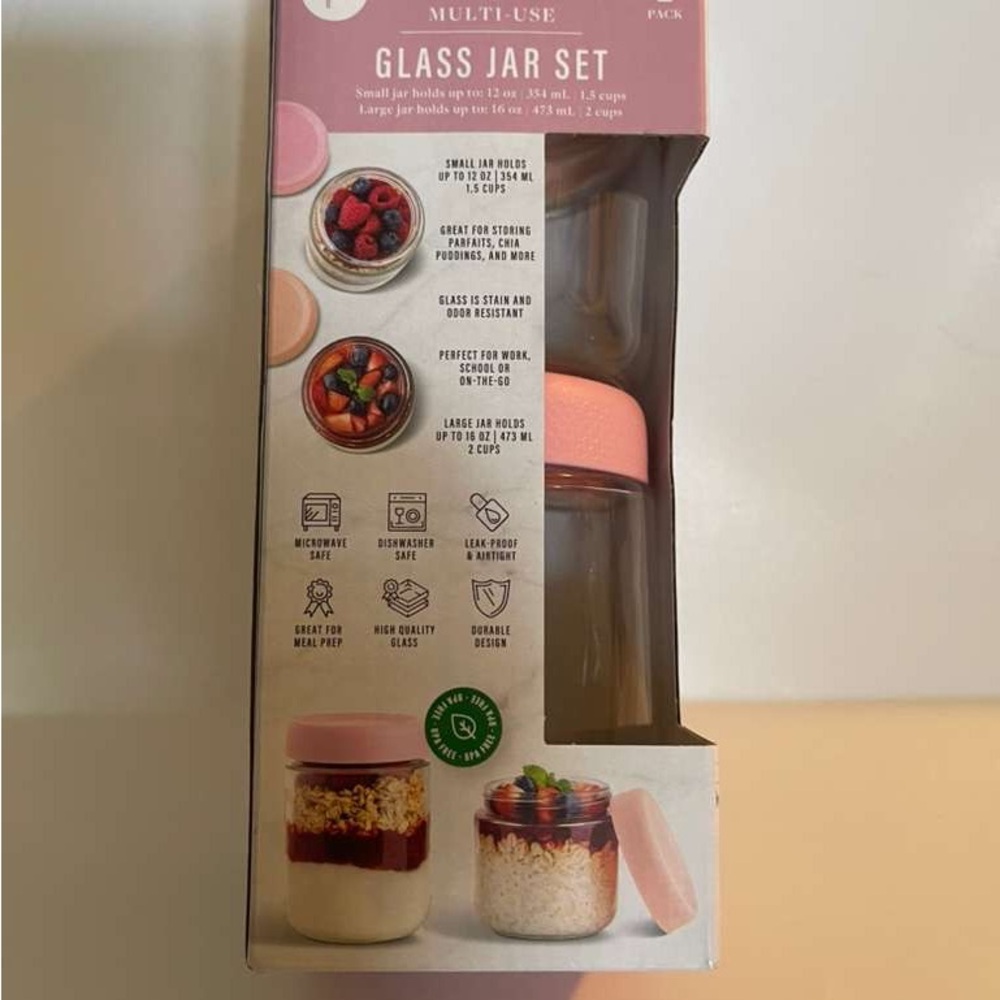 Multi-Use Glass Jar Set with Pink Lids